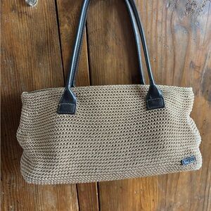 The Sak Beige Woven Shoulder Bag with Brown Handles